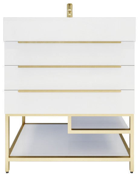 Madison 30" Freestanding Vanity with Reinforced Acrylic Sink, High Gloss White