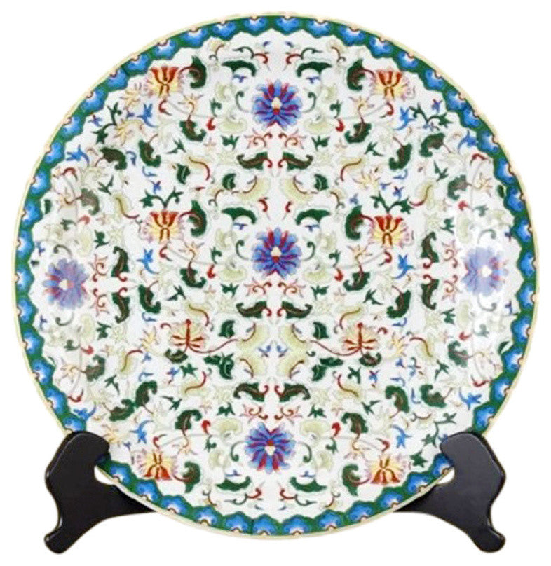 Multicolor Porcelain Chinese Floral Pattern Plate 16"