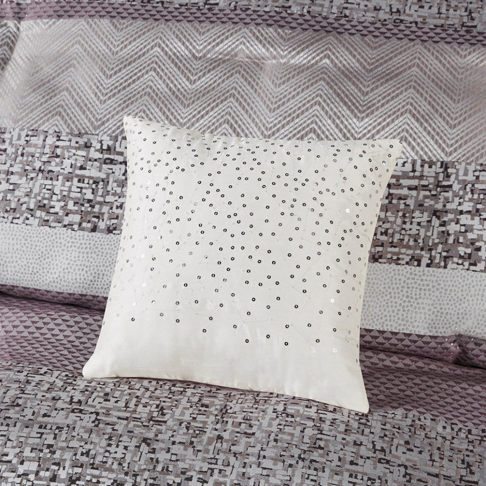 Madison Park Rhapsody Jacquard Stripe Mosaic 7-Piece Comforter Set, Purple