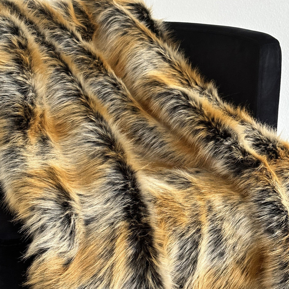 Plutus Brown Gold Chinchilla Faux Fur Throw Blanket, 90"L x 90"W Full