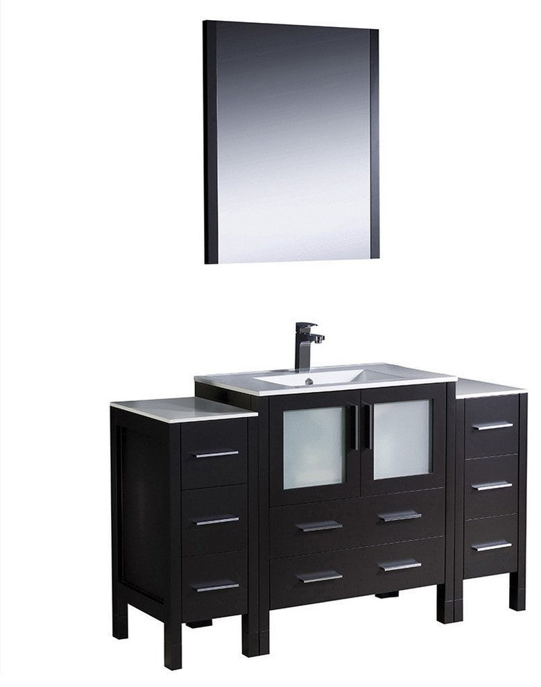 Torino 54" Espresso Modern Bathroom Vanity With 2 Side Cabinets, FFT3071BN