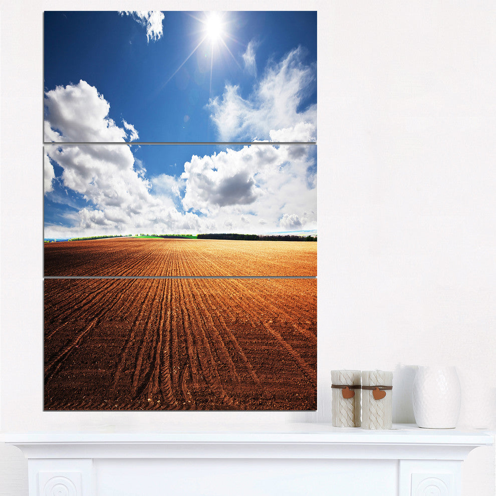 "Expansive Field Under White Clouds" Metal Wall Art, 3 Panels, 28"x36"