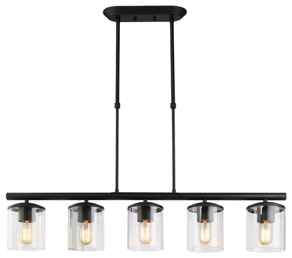 LNC 5-Light Industrial Matte Black and Linear Pendant Light for Kitchen Isalnd