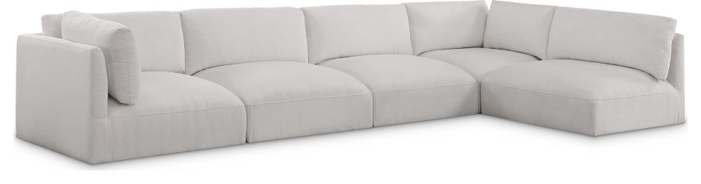 Ease Fabric Upholstered L-Shaped Modular Sectional, Cream, 5 Piece: 2 Corner, 3 Armless