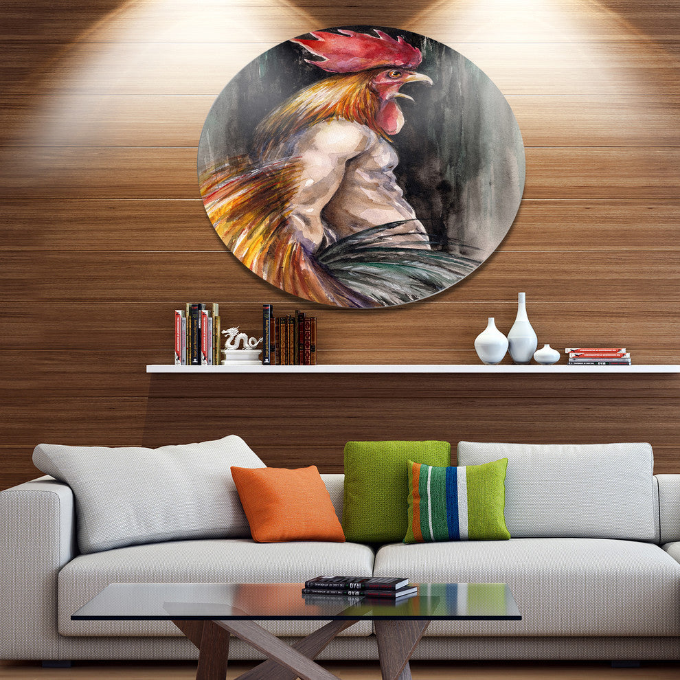 Man With Wings And Rooster Head, Animal Round Wall Art, 36"