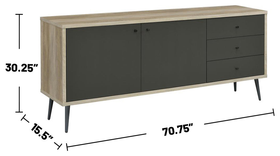 2 Doors and 3 Drawers Wooden Accent Cabinet, Gray and Antique Pine