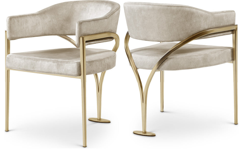 Madelyn Upholstered Dining Chair, Set of 2, Stone, Velvet, Gold Finish