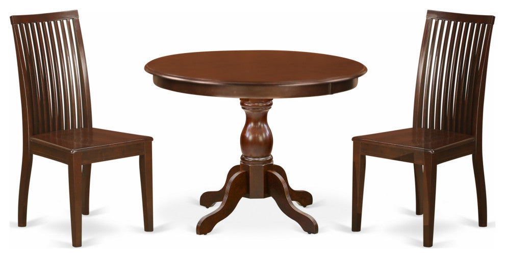 3 Pc Dining Set Mahogany Small Dining Table, 2 Mahogany Wood Chairs