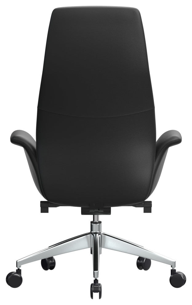 LeisureMod Summit High-Back Leather Office Chair With Swivel and Tilt, Black
