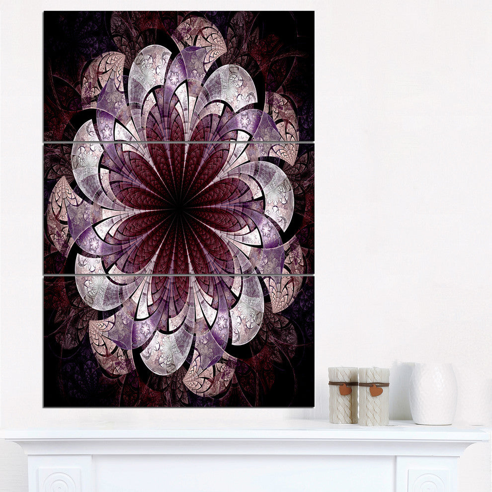 "Soft Pink Digital Art Fractal Flower" Metal Wall Art, 3 Panels, 28"x36"