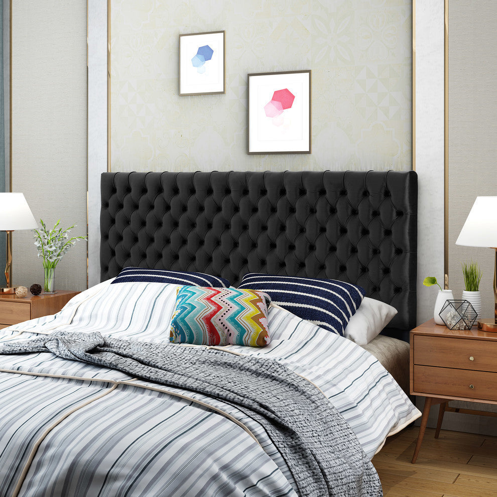 GDF Studio Jezebel Tufted King/ Cal King New Velvet Headboard, Black