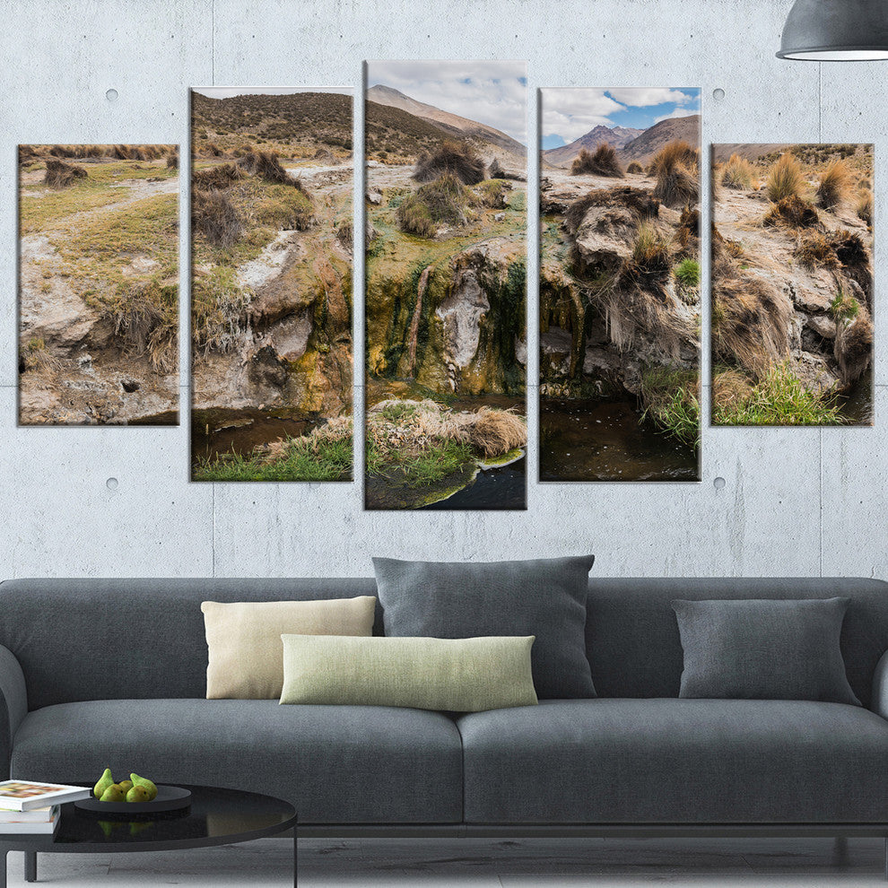 "Fumaroles Altipano Geothermal Area" Landscape Wall Art, 5 Panels, 60"x32"