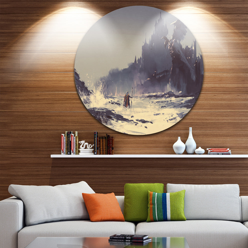 Dark Fantasy Castle, Landscape Painting Round Wall Art, 23"