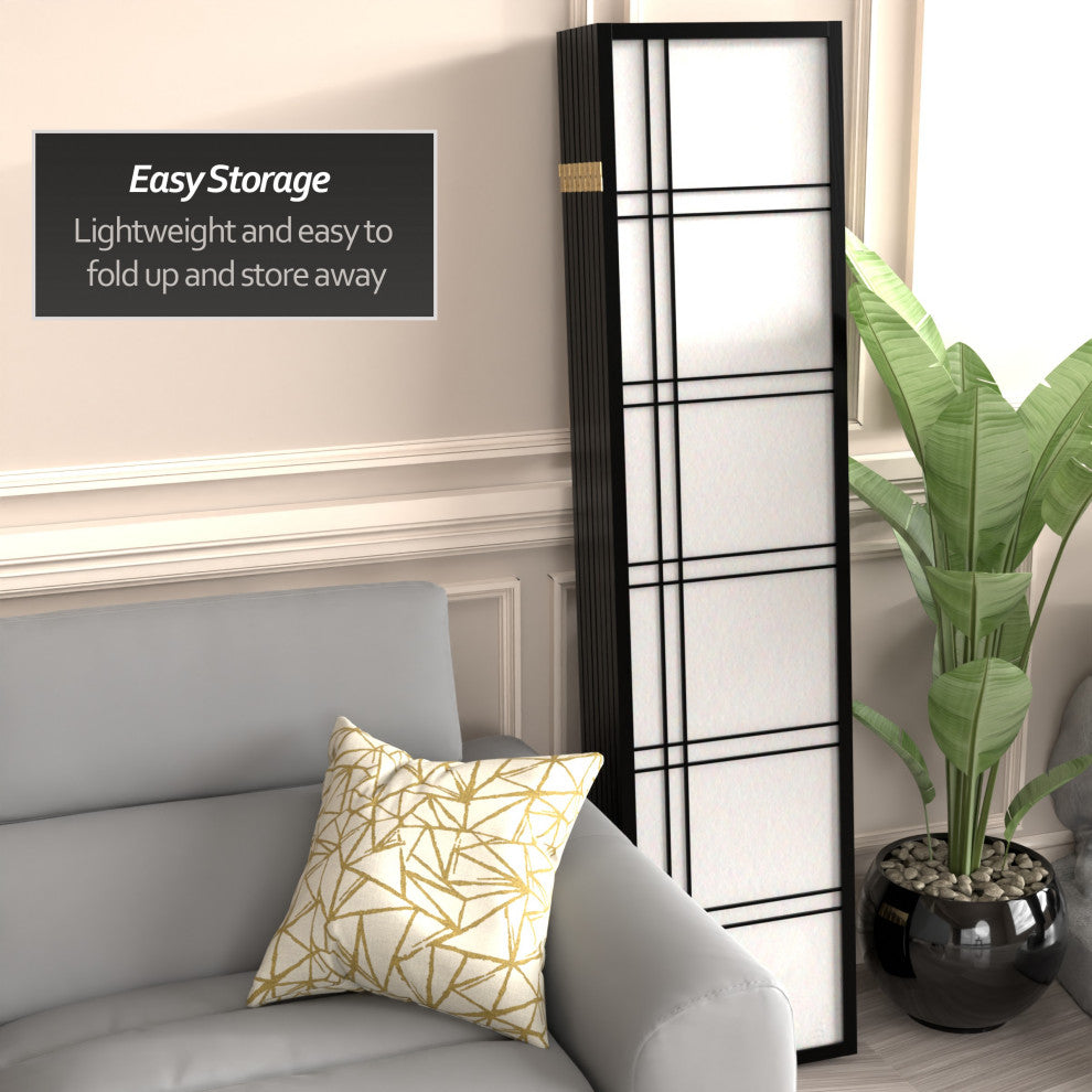 6' Tall Double Cross Shoji Screen, Black, 8 Panels