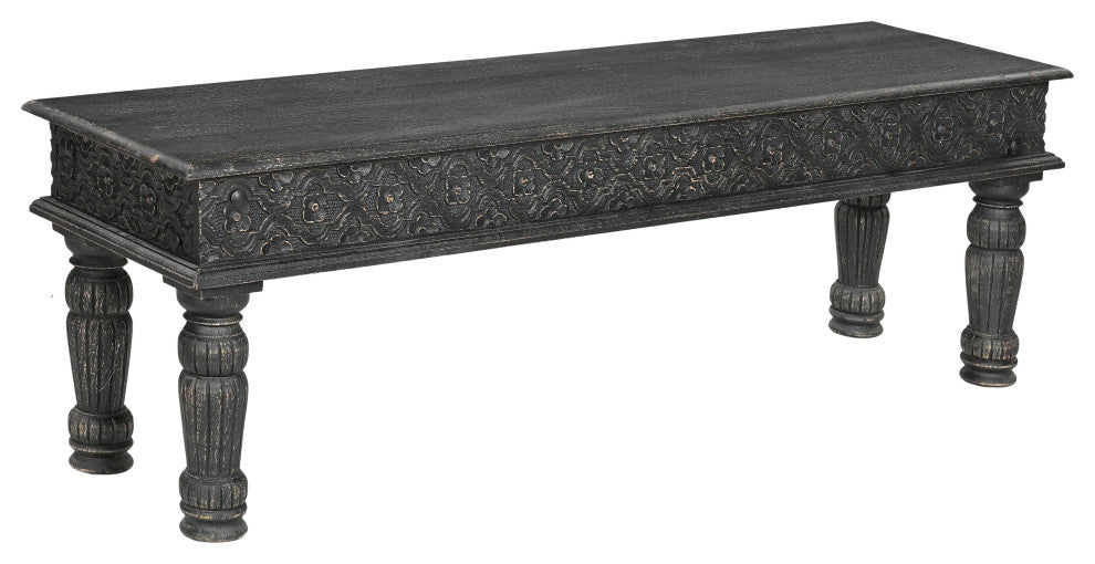 Wiley 58" Carved Dining Bench, Black
