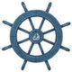 Rustic All Decorative Ship Wheel With Sailboat, Light Blue, 18"