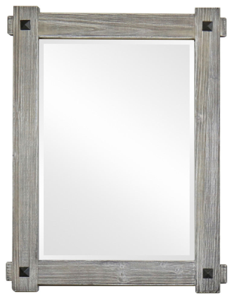 Rustic Wood Framed Mirror, Gray, Driftwood, 28"