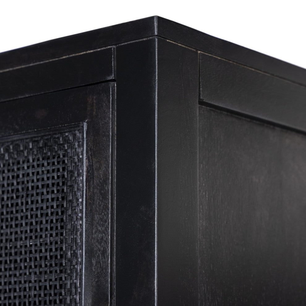 Caprice Tall Cabinet Black Natural Cane, Black Wash Mango, Gunmetal