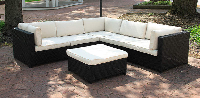 Wicker Outdoor Furniture Sectional Sofa Set, Cushions, White