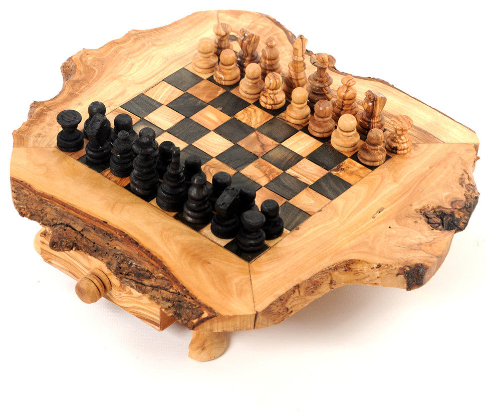 Handcrafted Large Olive Wood Rustic Chess Set, Chess Game Board