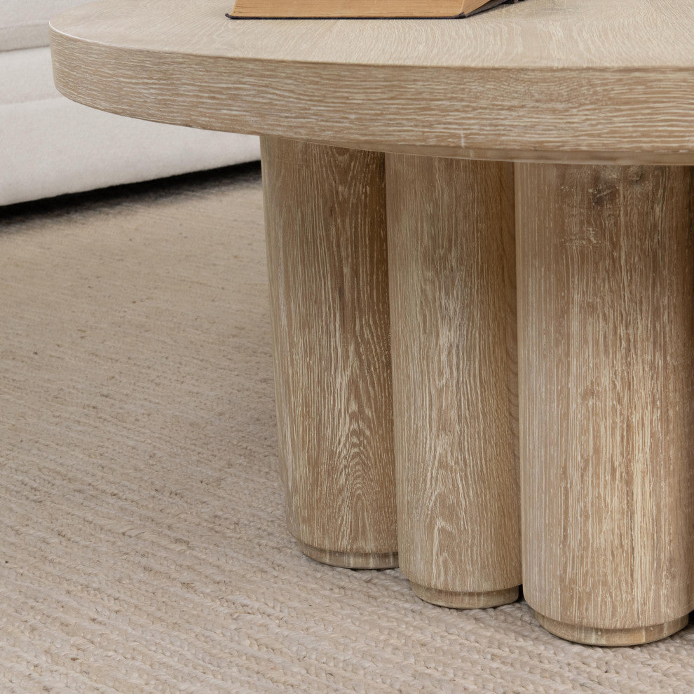 Tiber Round Wood Coffee Table by Kosas House, Whitewash