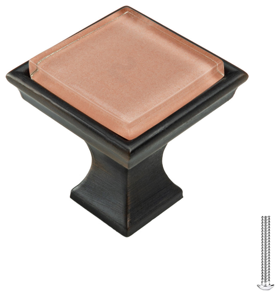 Pink Salmon Crystal Glass Oil Rubbed Bronze Madison Classic Knob
