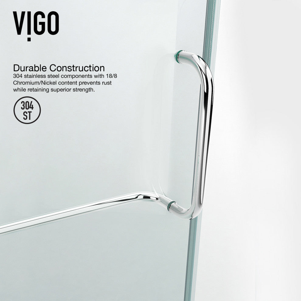 VIGO Monteray 32"D x 48"W x 79"H Frameless Hinged Shower Enclosure, Chrome, Left Base