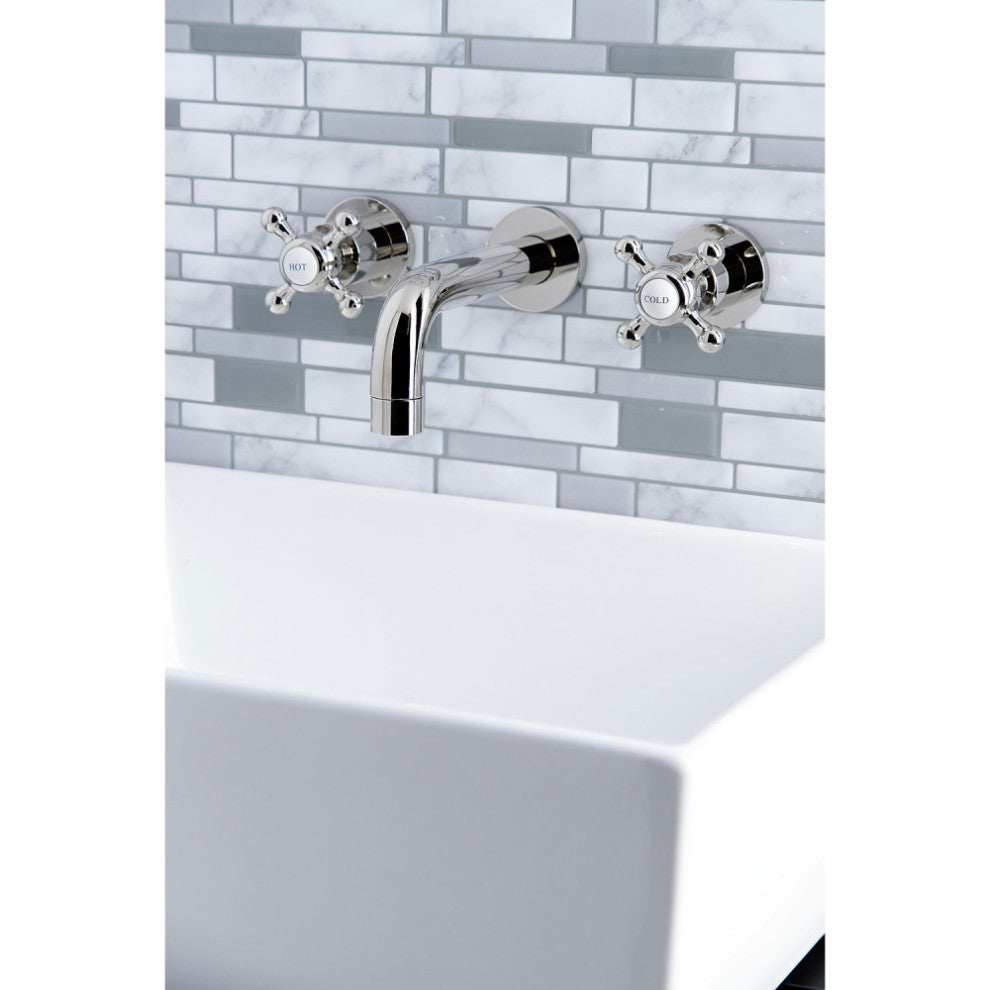 Kingston Brass KS8126BX 2-Handle 8" Wall Mount Bathroom Faucet, Polished Nickel