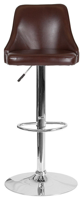 Trieste Contemporary Adjustable Height Barstool, Brown Leather