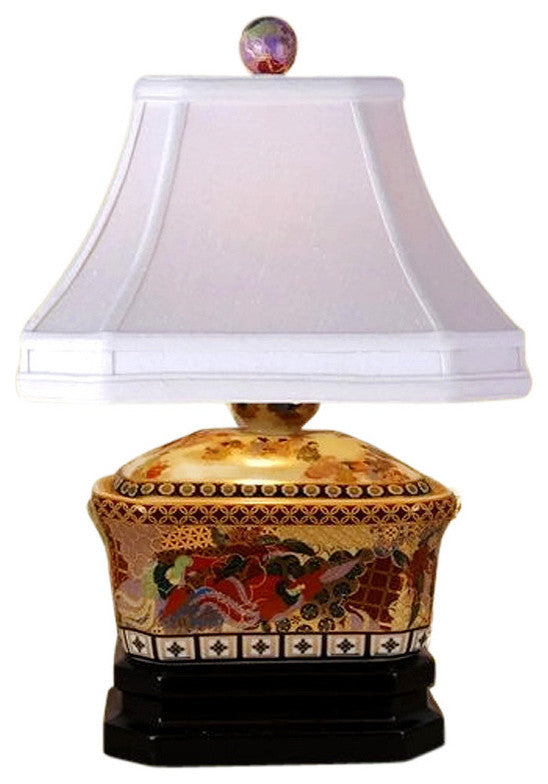 Chinese Porcelain Satsuma Style Candy Box Table Lamp Floral Motif 16"