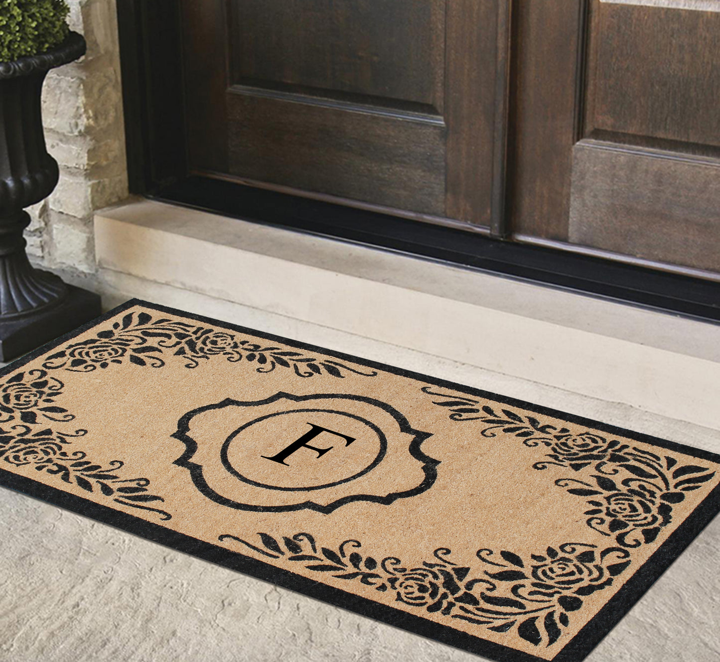 A1HC First Impression Hand Crafted Ella Entry Coir Monogrammed Double Doormat, F