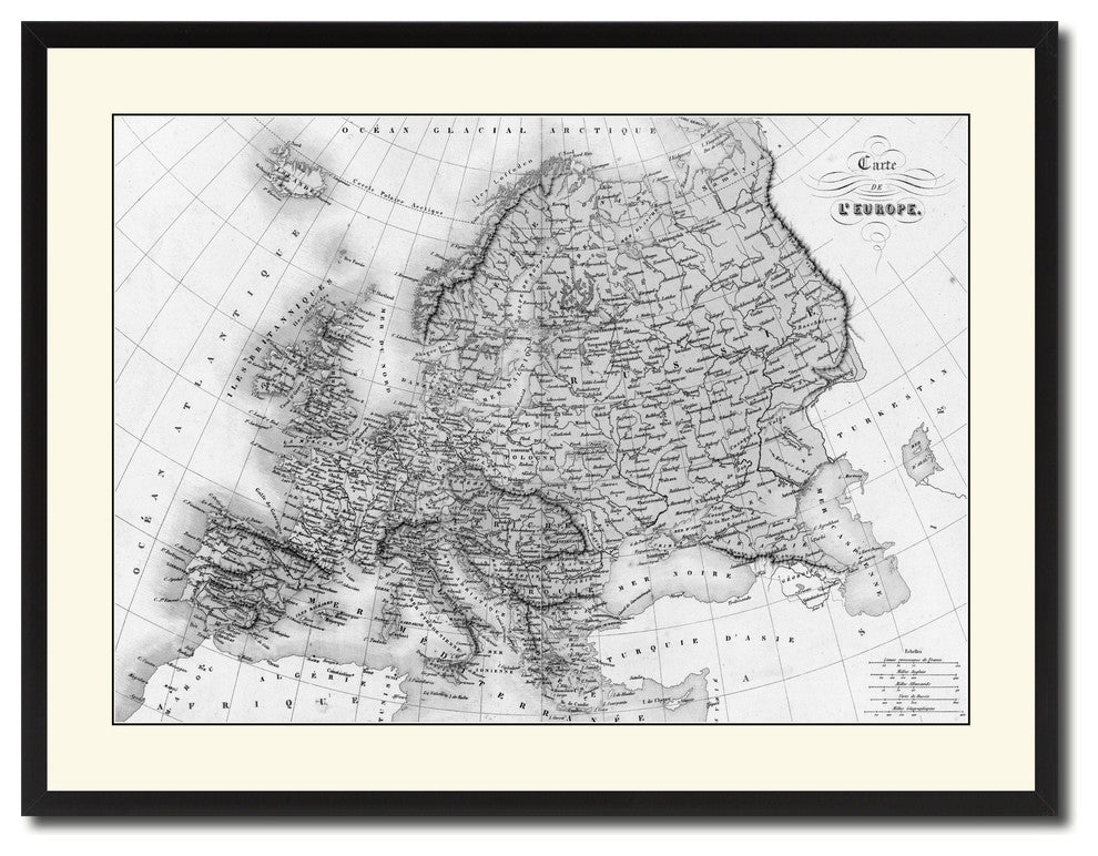 Europe Vintage B&W Map Canvas Print, 28"x37"