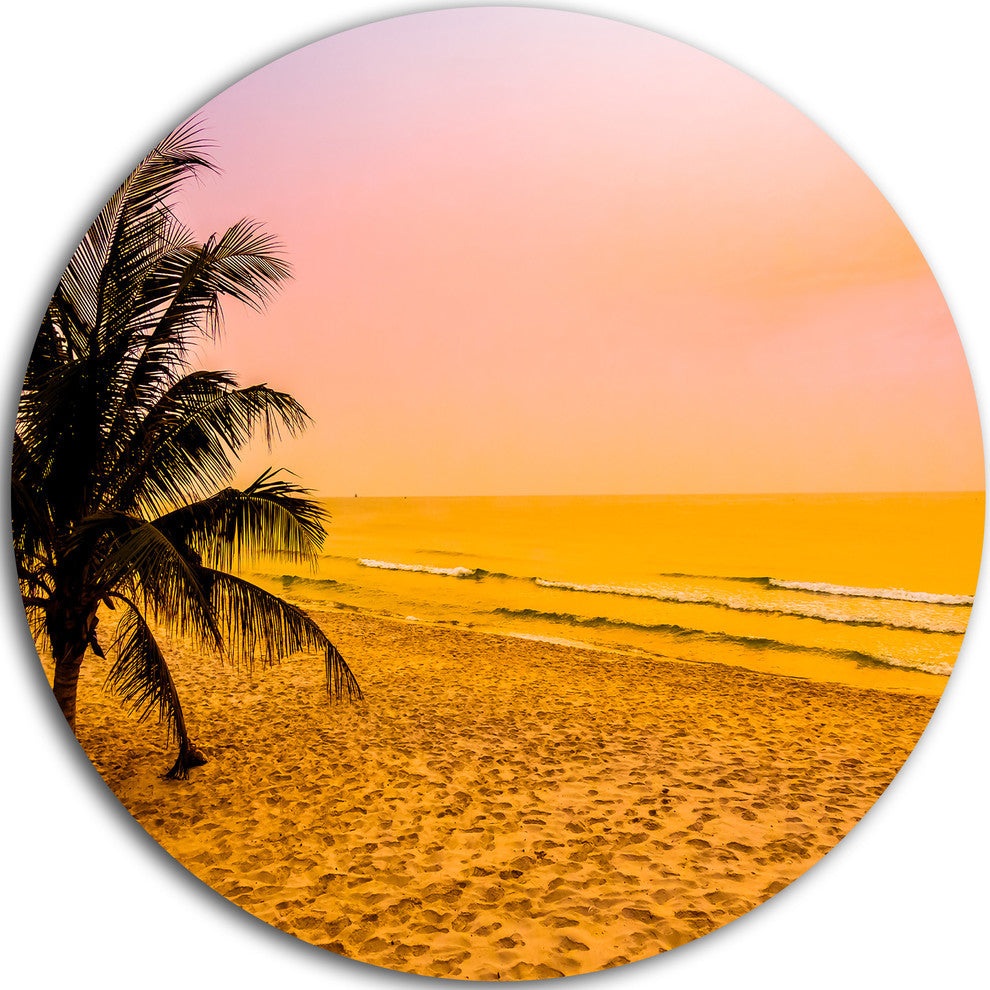 Coconut Tree Silhouette, Landscape Photography Disc Metal Wall Art, 38"