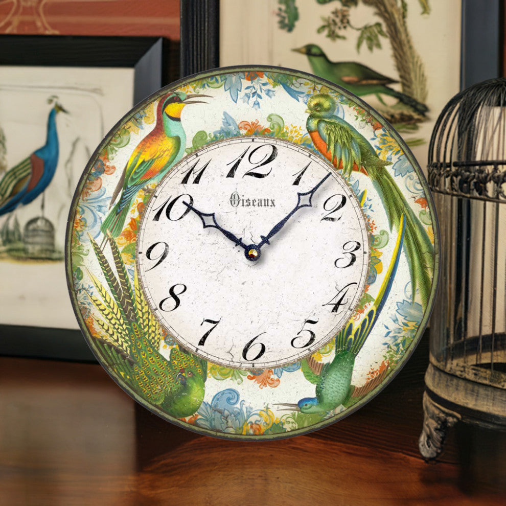Vintage-Style Exotic Birds Wall Clock