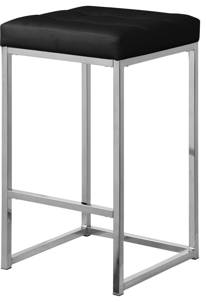 Nicola Counter Stool, Set of 2, Black, Vegan Leather, Chrome Base