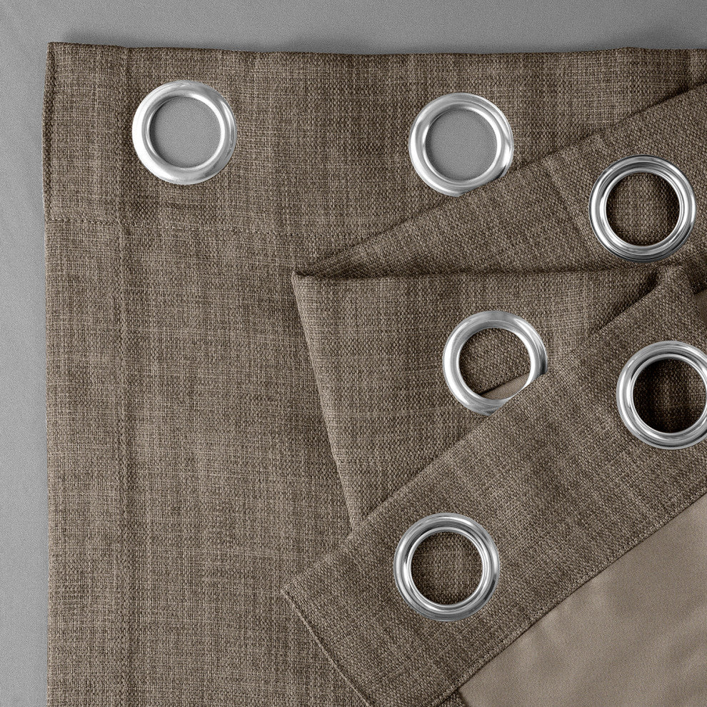 Faux Linen Grommet Room Darkening Curtain Single Panel, Dutch Cocoa, 50w X 120l