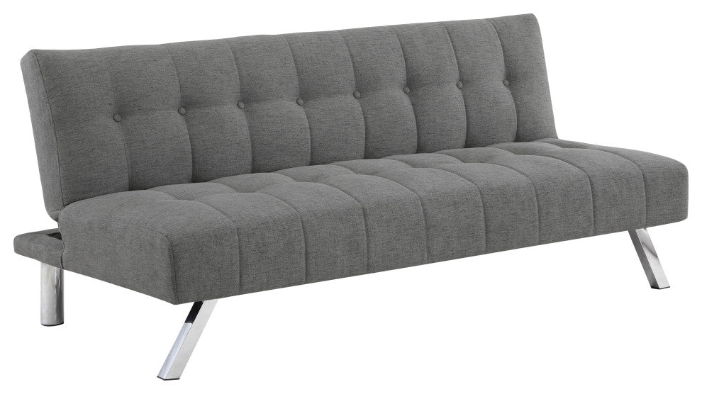 Sawyer Futon, Gray Fabric With Stainless Steel Legs