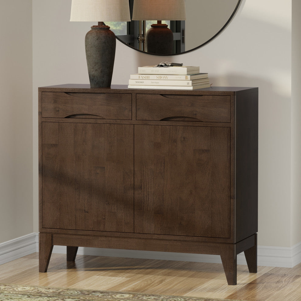 Harper Solid Hardwood Entryway Storage Cabinet, Walnut Brown