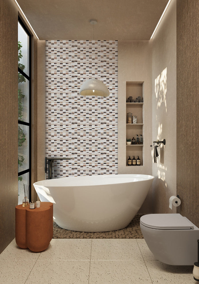 12"x12" Marble Mosaic Tile, Nevada Collection, Rice, Brick Polished, Set of 5