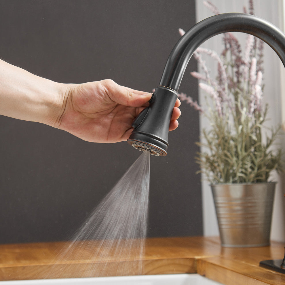 Wellfor Single Level Stainless Steel Kitchen Sink Faucet With Pull down Sprayer, Oil Rubbed Bronze