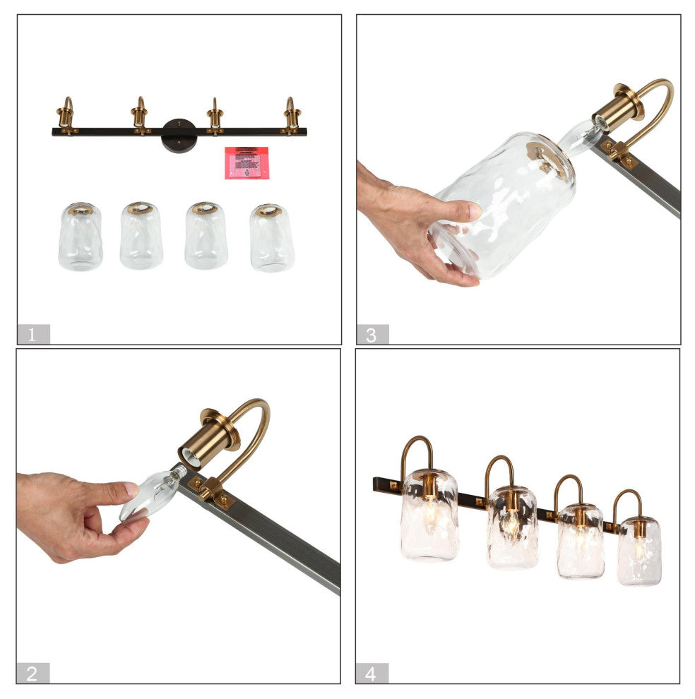 LNC Matte Black and Polished Gold Mason Jar Modern Wall Sconces, 4 Lights