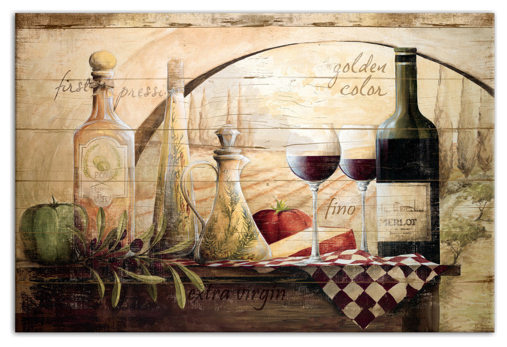 Tuscan Vineyard Wine Canvas Wall Art, 24"x36", Unframed