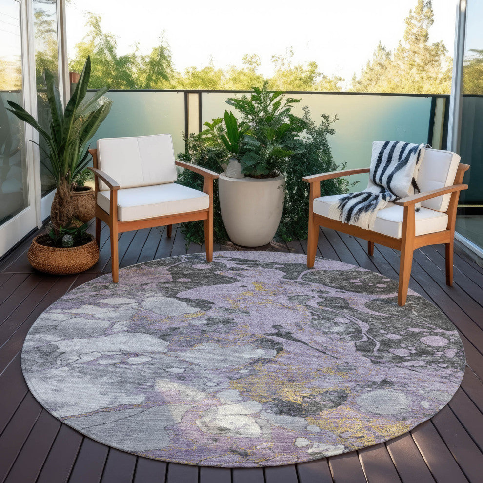 Machine Washable Indoor/Outdoor Chantille ACN1909 Violet 8' x 8' Round Rug