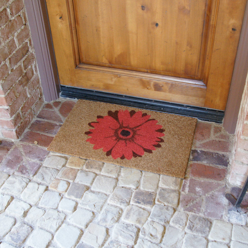 Red Daisy, Flower Door Mat, 18x30"