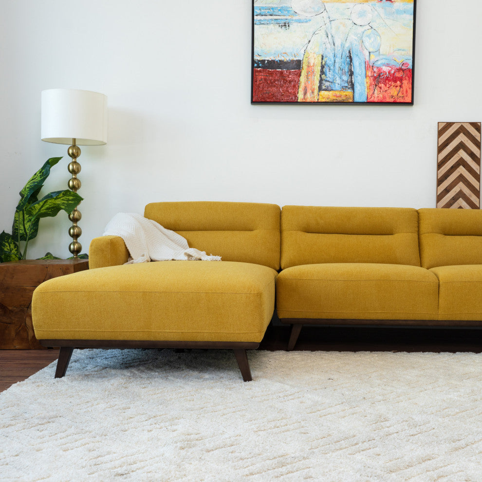 Baltic Mid-Century Modern L-Shaped Linen Fabric Sectional Sofa