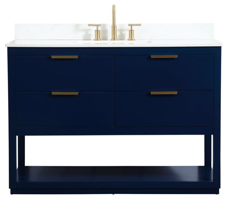 48" Single Bathroom Vanity, Blue, With Backsplash