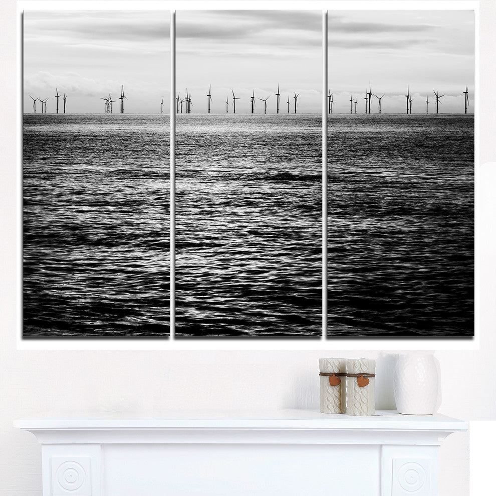 "Wind Turbines Black and White" Metal Wall Art, 3 Panels, 36"x28"