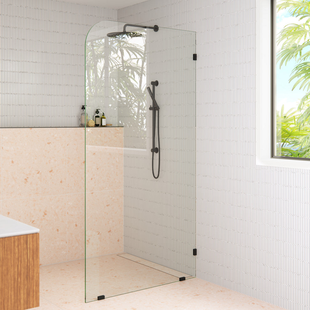 40"x78" Frameless Shower Door Single Fixed Panel Radius, Matte Black