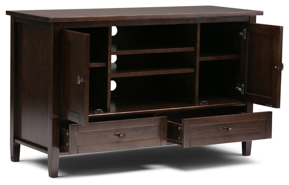 Solid Wood 47" Wide Tv Media Stand In Tobacco Brown For Tvs Up To 50"es