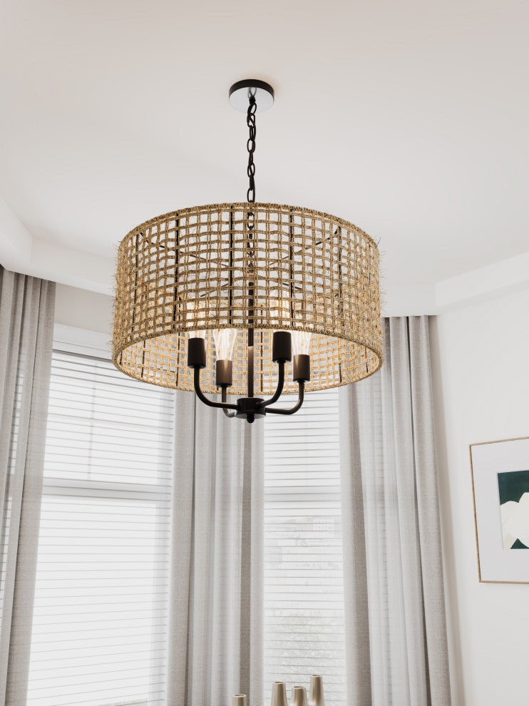 Vintage 4-Light Unique Hemp Rope Pendant Lighting Fixture